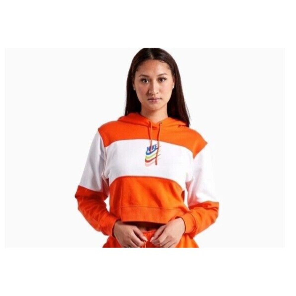 WOMEN'S NIKE CROP HOODIE, SIZE Small ORANGE Top Sweatshirt Activewear Vintage